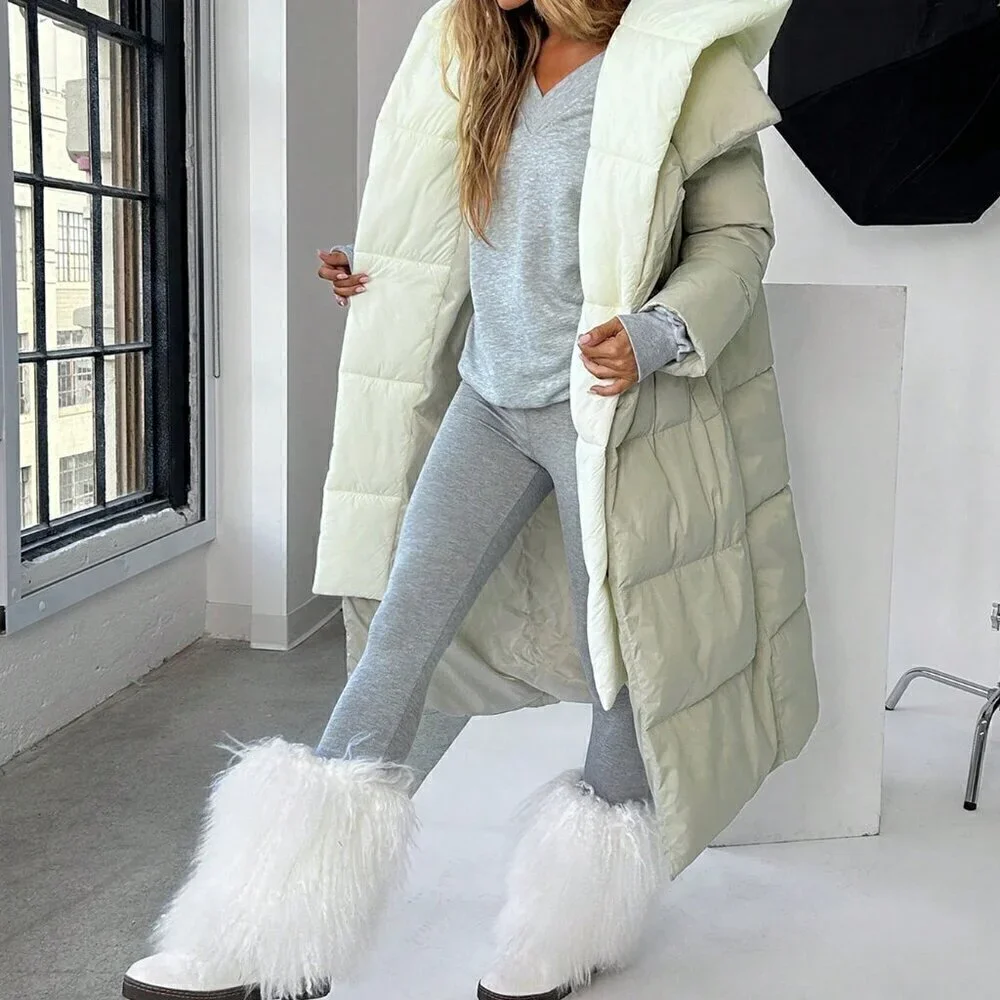 Multicolor Casual Women's Color Block Hooded Long Coat